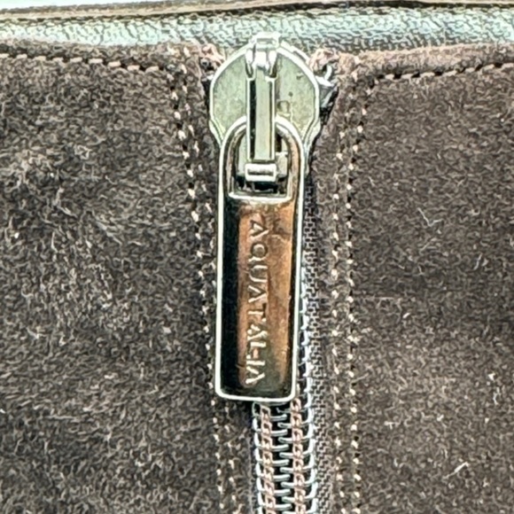 Aquatalia Suede Brown Black Ankle Block Heel Zipper Closure Bootie Size 7 - Picture 7 of 12